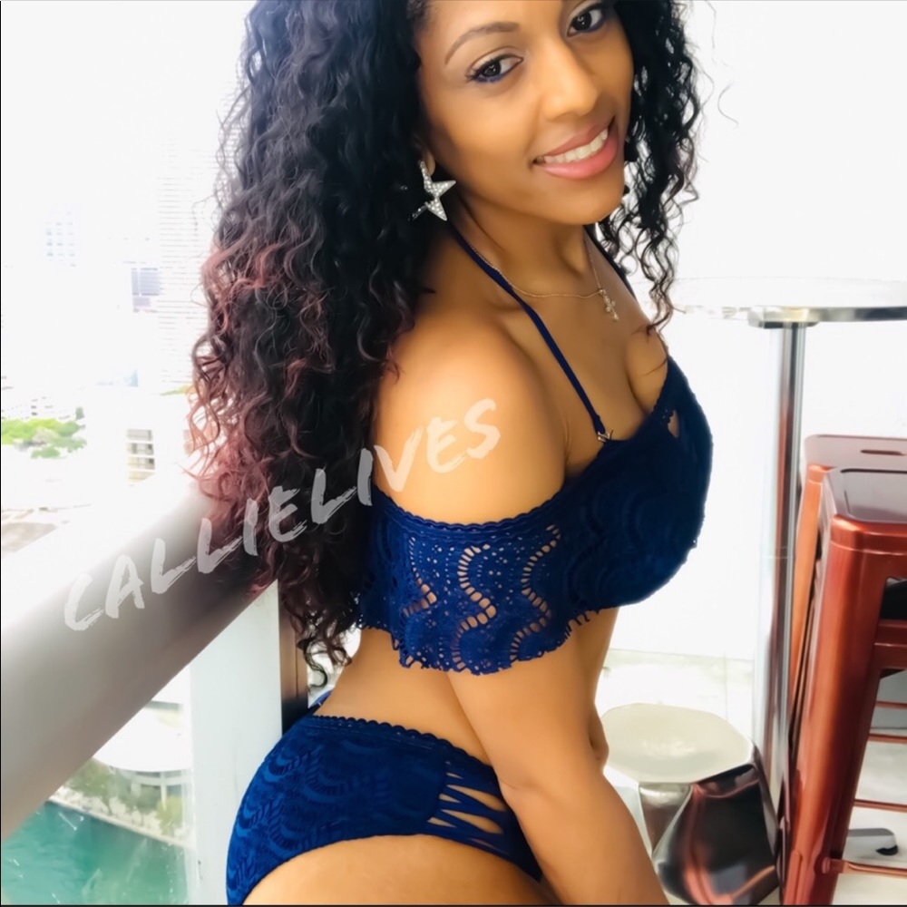 Callie Blue Macrame Lace: Sexy Off Shoulder Bikini - Picture 7 of 9